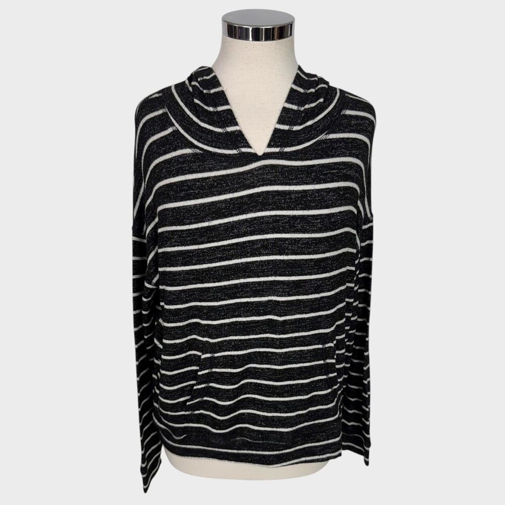 American Eagle Plush Womens Medium Black White Stripe Soft Hooded Sweatshirt